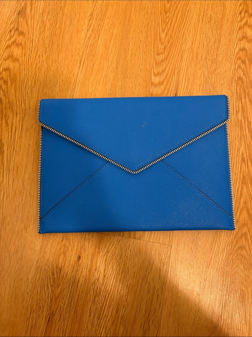 Rebecca Minkoff Teal Saffiano Envelope Clutch with Gold Plaque